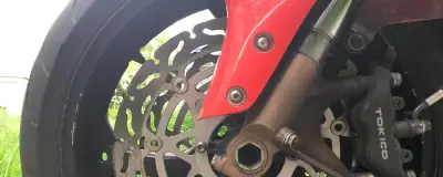 A brake disc and caliper