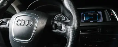Close-up of a car steering wheel