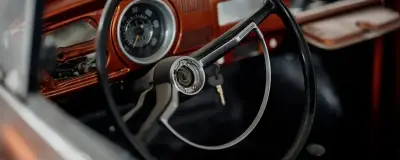 A steering wheel and dashboard