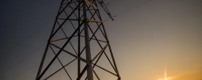 Overhead power line at sunset